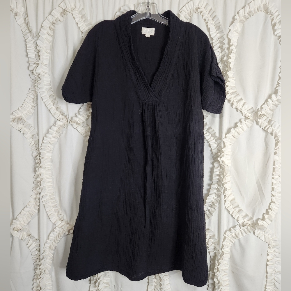 Honest Cotton Black Gauze Short Sleeve Mini Dress Oversized One Size